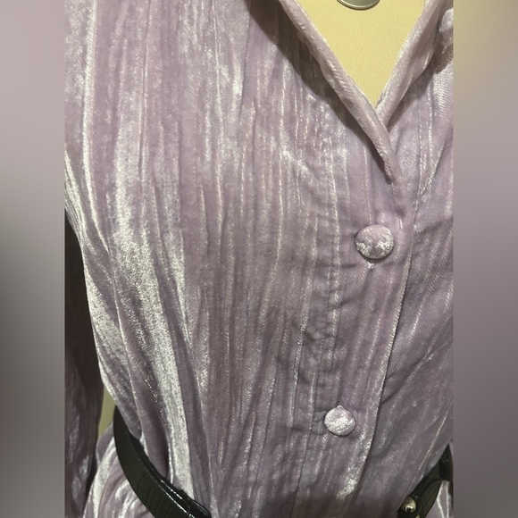 Collared Crinkle Velvet Lavender Shirt Dress (No Belt), size L - Picture 5 of 11